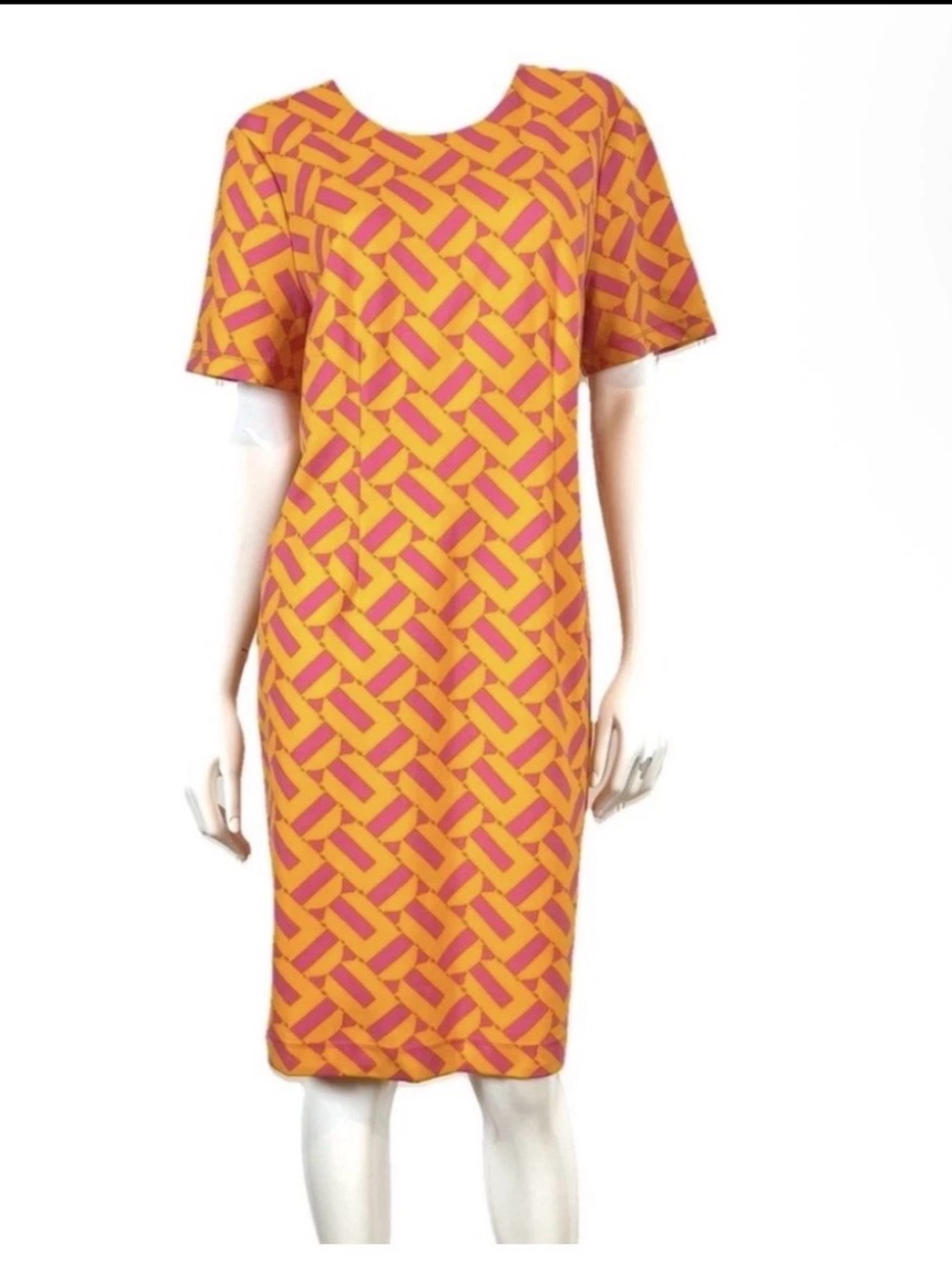 NWOT Trina Turk Orange Pink Geometric Shift Dress Back Zipper - M - Never Worn.
